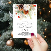 Elegante Winter Evergreen en Rowan Berries Bruilof Kaart