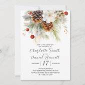 Elegante Winter Evergreen en Rowan Berries Bruilof Kaart (Voorkant)