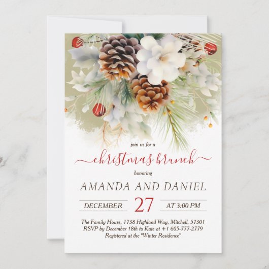 Elegante Winter Evergreen Kerstbrunch Kaart (Voorkant)