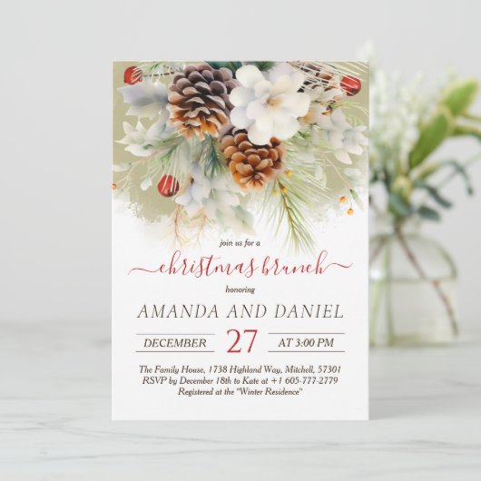 Elegante Winter Evergreen Kerstbrunch Kaart (Staand voorkant)