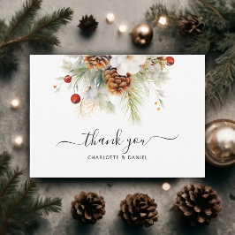 Elegante Winter Evergreen & Rowan bruiloft Bedankkaart