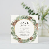 Elegante winter evergreen trouwkaart 'Save the Dat Kaart (Staand voorkant)