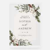 Elegante Winter Floral Arch Wedding Welkom Acryl Bord (Voorkant)