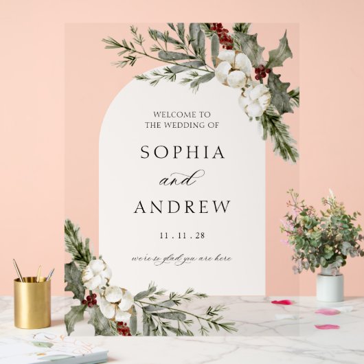 Elegante Winter Floral Arch Wedding Welkom Acryl Bord (Huwelijk)