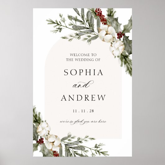 Elegante Winter Floral Arch Wedding Welkom Poster (Voorkant)