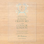 Elegante winter Floral Crest Wedding Acryl Uitnodigingen (Voorkant)