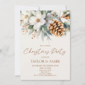 Elegante Winter Floral Pine Tree Christmas Party Kaart (Voorkant)