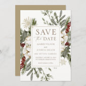 Elegante Winter Floral Wedding Save the Date Kaart (Voorkant / Achterkant)