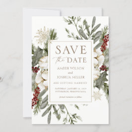 Elegante Winter Floral Wedding Save the Date Kaart
