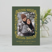 Elegante Winter Foliage Green 2 Foto Folie Feestdagenkaart (Staand Voorkant)