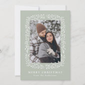 Elegante Winter Foliage Sage Green 2 Foto Feestdagenkaart (Voorkant)