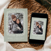 Elegante Winter Foliage Sage Green 2 Foto Feestdagenkaart