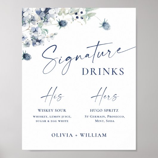 Elegante Winter Foliage Signature Drink bruiloft Poster (Voorkant)
