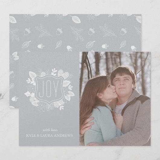 Elegante Winter Foliage Zilveren Shimmer Fotokaart Kaart (Voorkant / Achterkant)