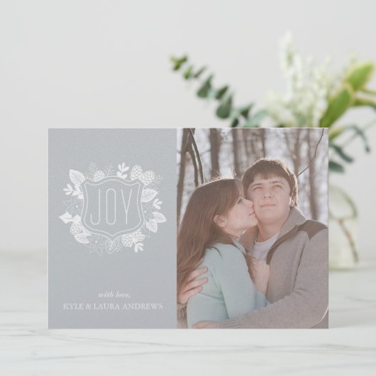 Elegante Winter Foliage Zilveren Shimmer Fotokaart Kaart (Staand voorkant)