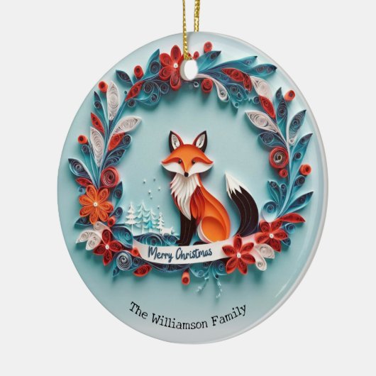 Elegante Winter Fox Natuur thema Vrolijk kerstfees Keramisch Ornament (Links)