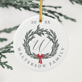 Elegante Winter Garland krans Monogram Crest Foto Keramisch Ornament