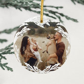 Elegante Winter Garland krans Monogram Crest Foto Keramisch Ornament