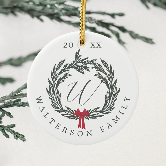 Elegante Winter Garland krans Monogram Crest Foto Keramisch Ornament