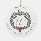 Elegante Winter Garland krans Monogram Crest Foto Keramisch Ornament (Voorkant)