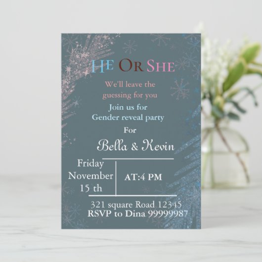 Elegante winter gender onthullen uitnodiging (Staand voorkant)