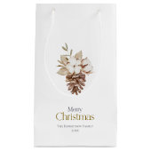 Elegante Winter Gift Bag met Pinecones Klein Cadeauzakje (Voorkant)