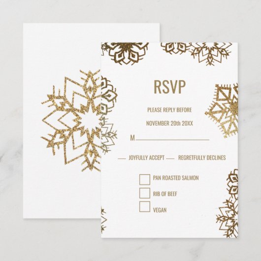 Elegante winter goud en witte trouwvoedselkeuze RSVP kaartje (Voorkant / Achterkant)