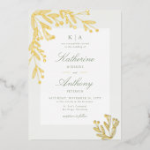 Elegante Winter Gouden Mistletoe Monogrammen Bruil Folie Uitnodiging (Voorkant)