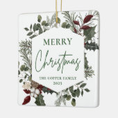 Elegante Winter Greenery Foto Kerstmis Keramisch Ornament (Links)