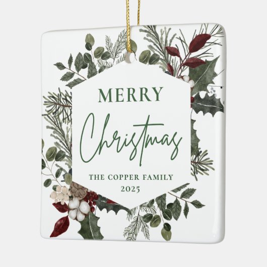 Elegante Winter Greenery Foto Kerstmis Keramisch Ornament (Links)