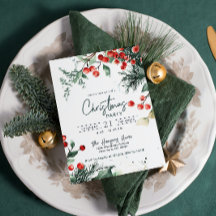Elegante Winter Greenery kerstfeest uitnodiging