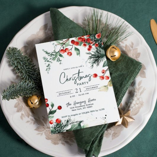 Elegante Winter Greenery kerstfeest uitnodiging