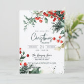 Elegante Winter Greenery kerstfeest uitnodiging (Staand voorkant)