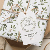Elegante Winter Greenery Krans vakantie Cadeaulabel