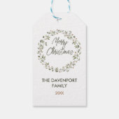 Elegante Winter Greenery Krans vakantie Cadeaulabel (Achterkant)