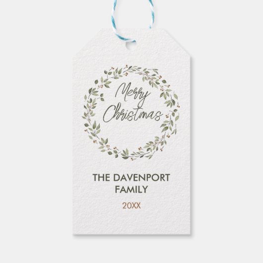 Elegante Winter Greenery Krans vakantie Cadeaulabel (Achterkant)