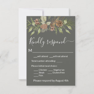 Elegante Winter Grijze Pijn RSVP-kaart RSVP Kaartje