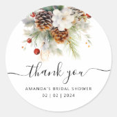 Elegante Winter Groen blijvend Bruidsfeest Bedankj Ronde Sticker (Voorkant)