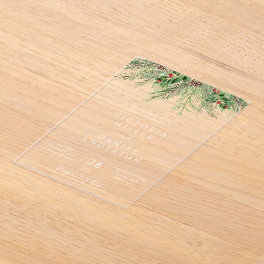 Elegante winter groen botanische gebladerte bruilo acryl uitnodigingen (Laagn)