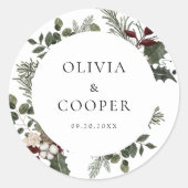 Elegante winter groen bruiloft ronde sticker (Voorkant)