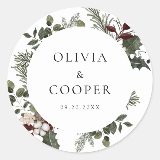 Elegante winter groen bruiloft ronde sticker (Voorkant)