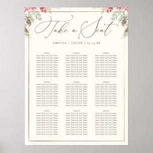 Elegante Winter Groen Bruiloft Zitkaart Poster