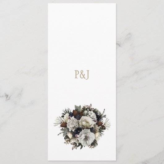 Elegante winter groen chique bloemenbruiloft menu (Achterkant)