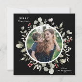 Elegante winter groen krans 1 foto feestdagenkaart (Voorkant)