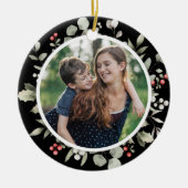 Elegante winter groen krans 1 foto keramisch ornament (Voorkant)