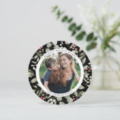 Elegante winter groen krans 1 foto rond feestdagenkaart (Staand voorkant)