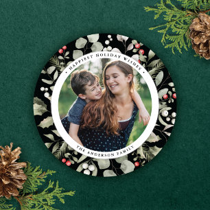 Elegante winter groen krans 1 foto rond feestdagenkaart