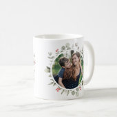 Elegante winter groen krans 2 foto vakantie koffiemok (Voorkant rechts)