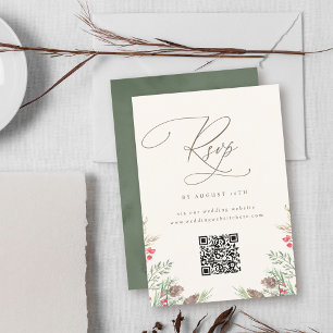 Elegante Winter Groen Waterverf Bruiloft QR Code RSVP Kaartje