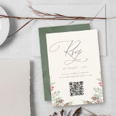 Elegante Winter Groen Waterverf Bruiloft QR Code RSVP Kaartje